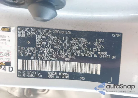 2005 Toyota Highlander V6 из США, поврежденный, VIN JTEEP21A250094020